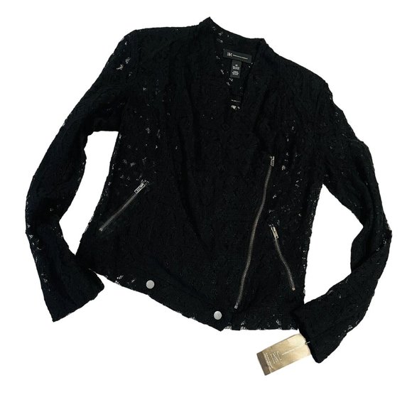 INC International Concepts Jackets & Blazers - INC International Concepts Women's Deep Black Lace  Jacket  Size X Small Zipper